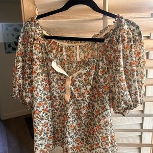 Free People Floral Blouse with Orange and Green